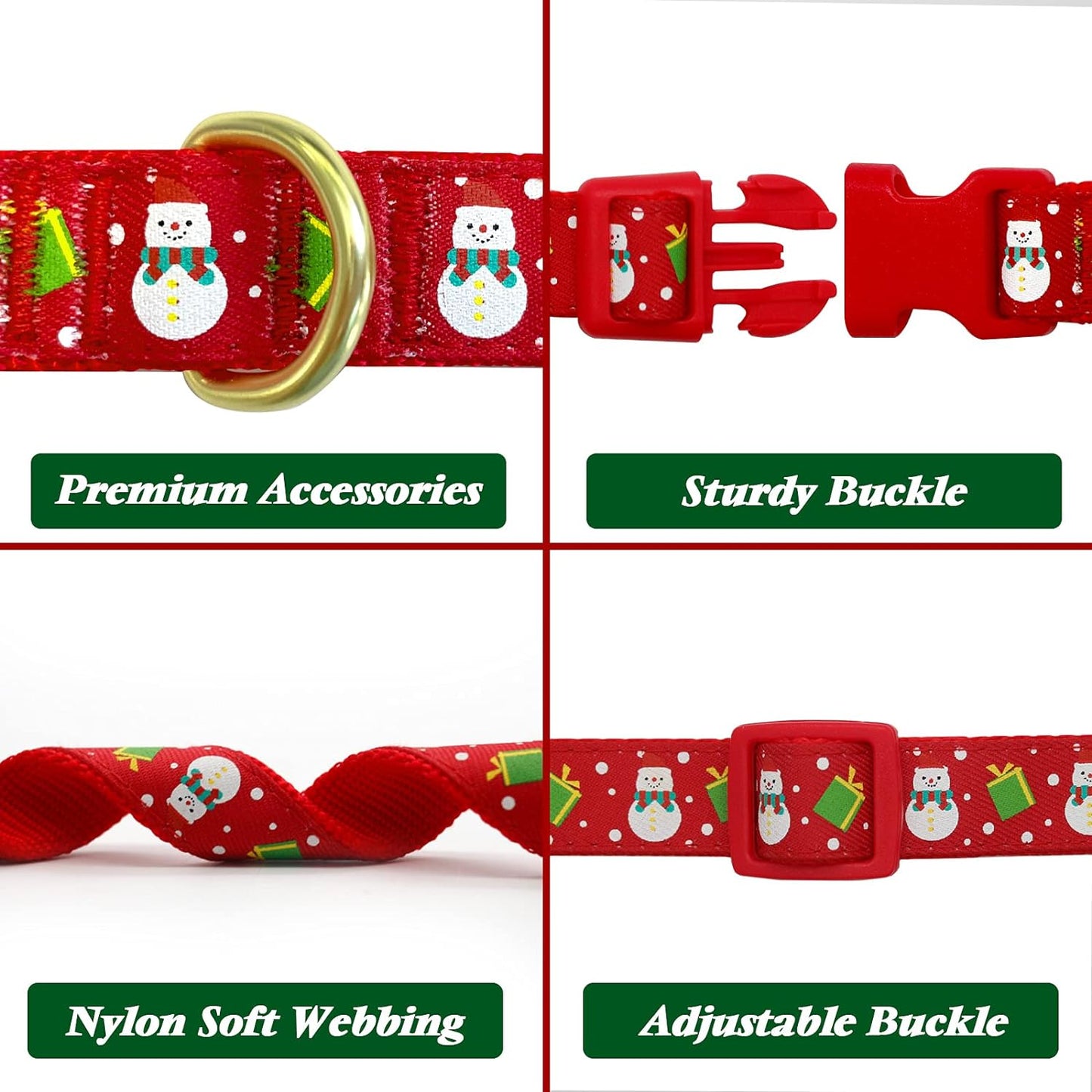 Adjustable Christmas Dog Collar with Antler Bow Tie and Snowman Design for Medium Dogs